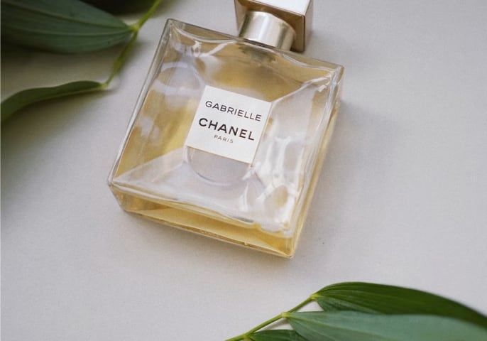 Chanel bottle lying on a table